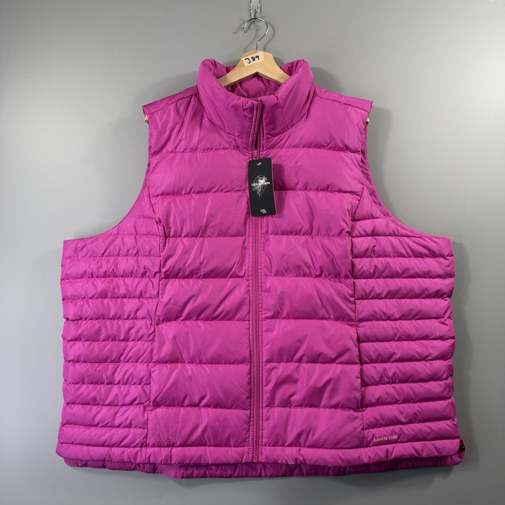 NWT Lands' End Vest Womens 3X Pink 600 Down Puffer Quilted Full Zip Winter